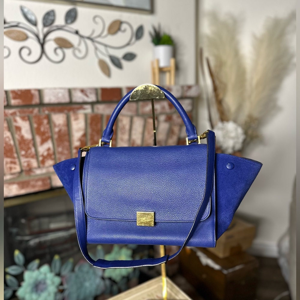 ✨ Celine Trapeze Bag Blue Leather & Suede Gold Hardware ✨